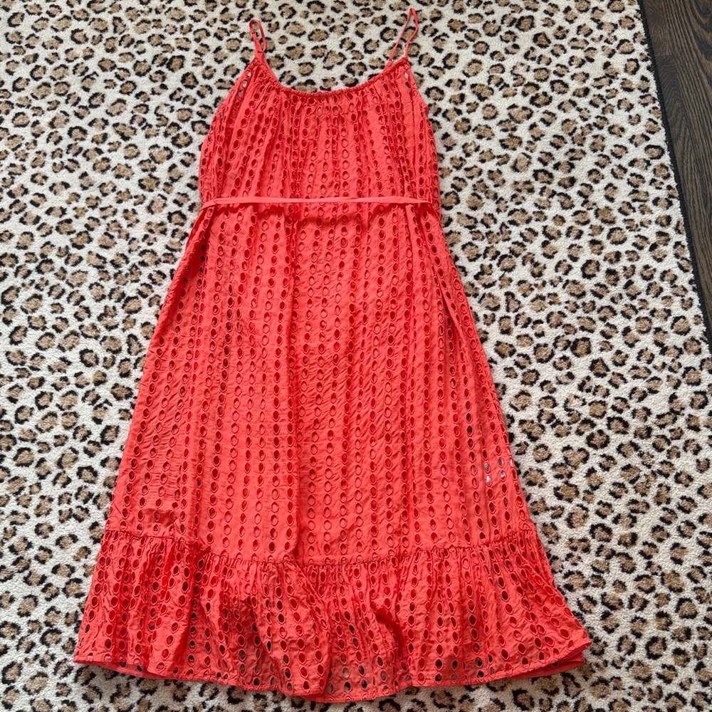 J. Crew Coral Eyelet Midi Dress